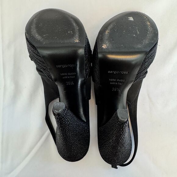 Sergio Rossi Women's Black Beaded Platform Slingback Heels Size 39.5 US 9.5 - Picture 8 of 8